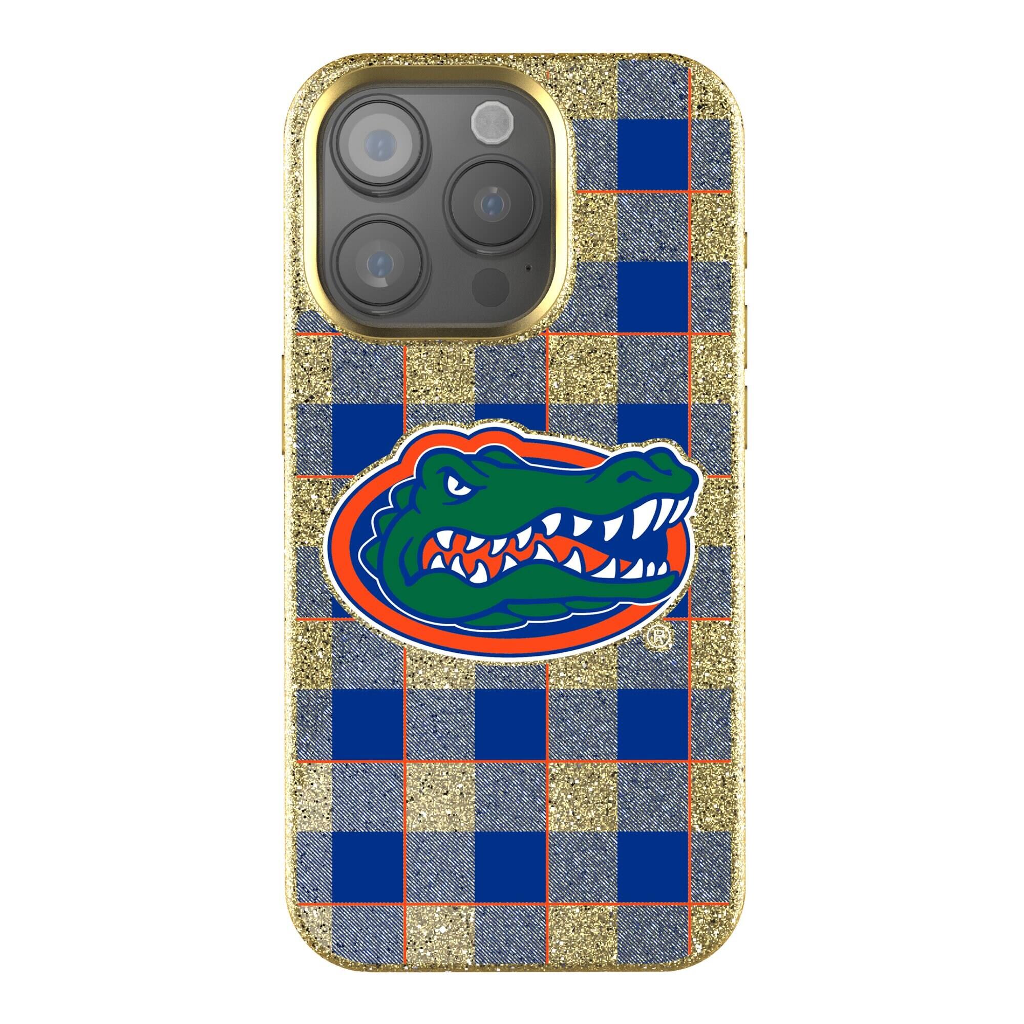Front. Keyscaper - Florida Gators Plaid Bling iPhone Case - 14 Pro Max - Gold.