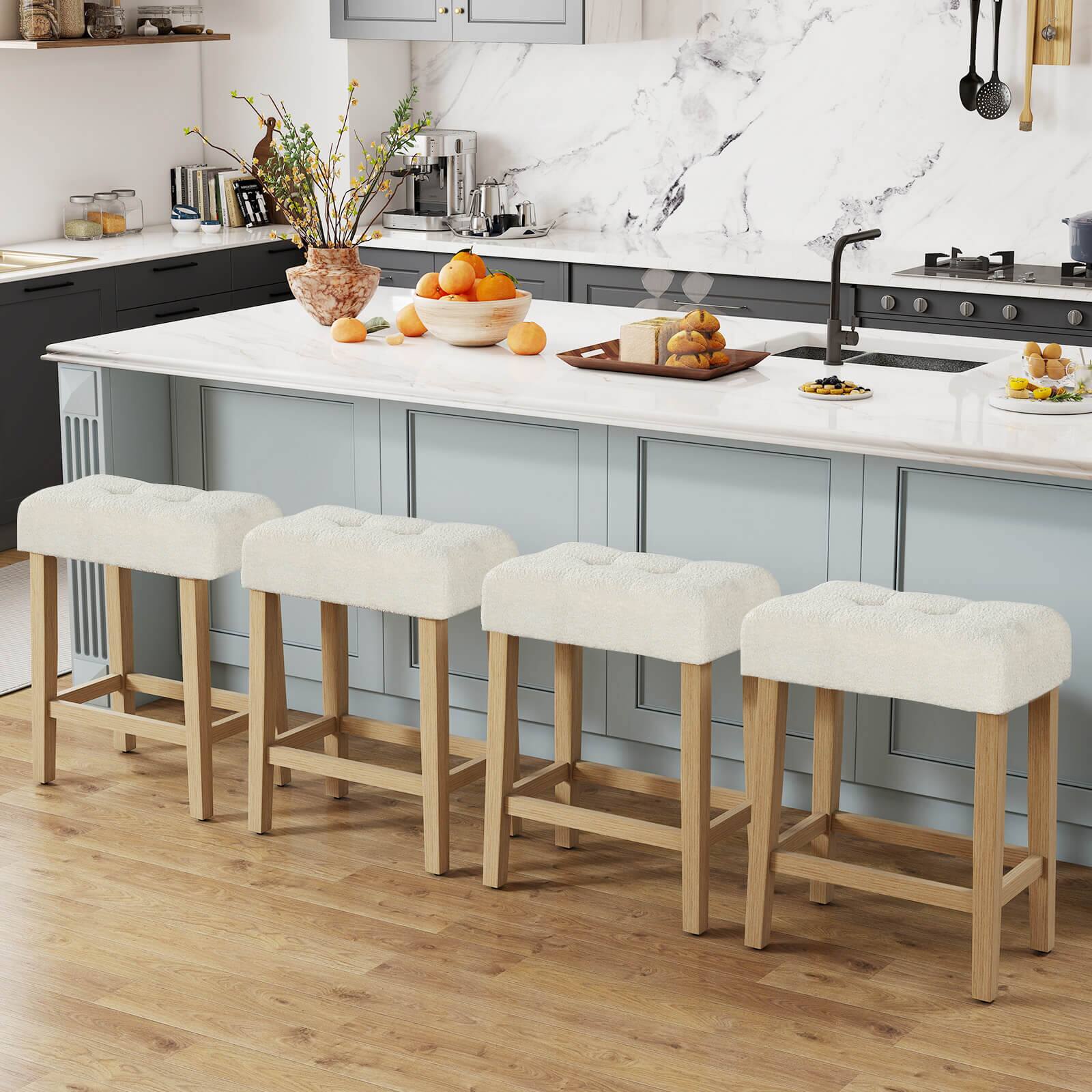 Alt View 5. Costway - Costway Counter Height Bar Stools Set of 2 with Rubber Wood Legs Footrest Modern for Home - Beige.