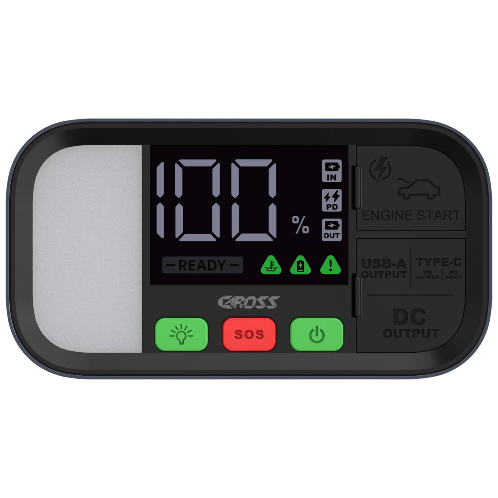 100% READY IN PD OUT!  
ENGINE START  
USB-A TYPE-C OUTPUT PD PD OUTPUT INPUT  
CROSS SOS DC OUTPUT