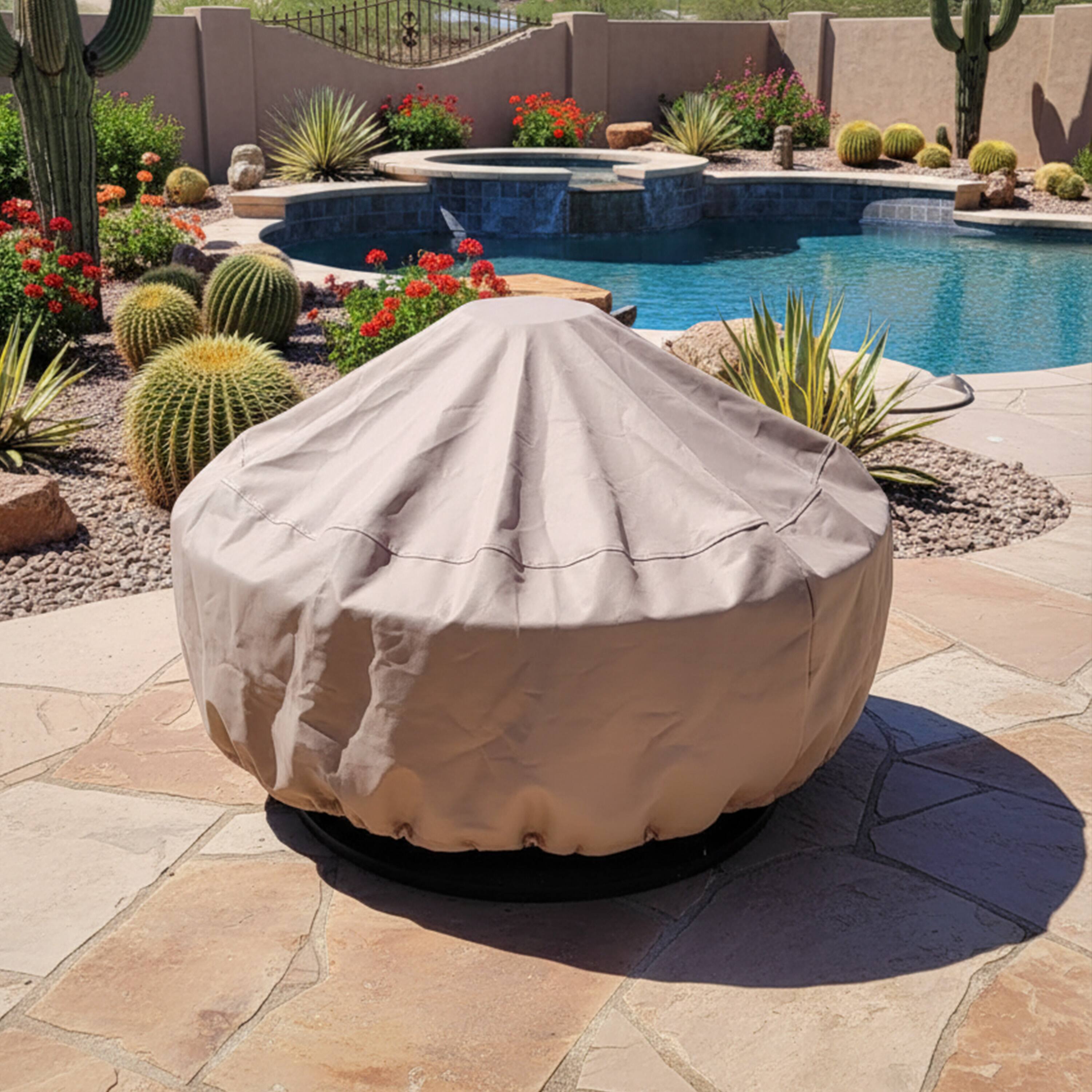 Alt View 7. Sunnydaze - 48 in Heavy-Duty Polyester Round Outdoor Fire Pit Cover - Khaki.