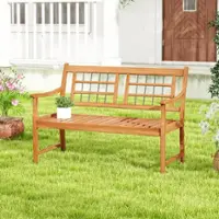 Costway Outdoor Acacia Wood Bench 2-Person Patio Bench with Slatted Seat &  Backrest - Natural - Front_Zoom