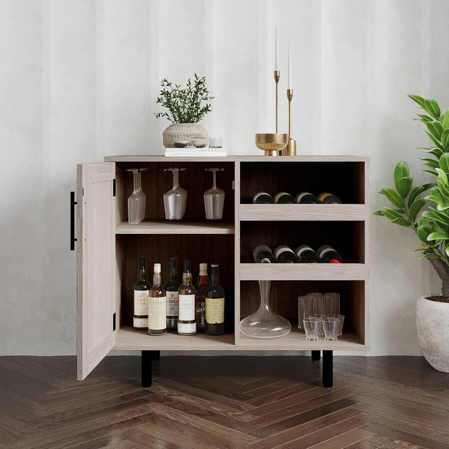 Emma + Oliver Classic Sideboard and Bar Cabinet with Open and Closed ...