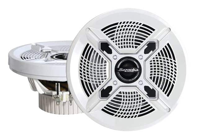 Bazooka - 6.5" 2-Way Marine Coaxial Speakers with Poly Cones (Pair) - White - Larger Front