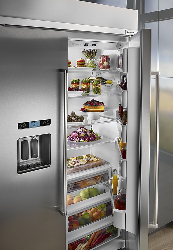 Left View: KitchenAid - 24.2 Cu. Ft. French Door Built-In Refrigerator - Black stainless steel