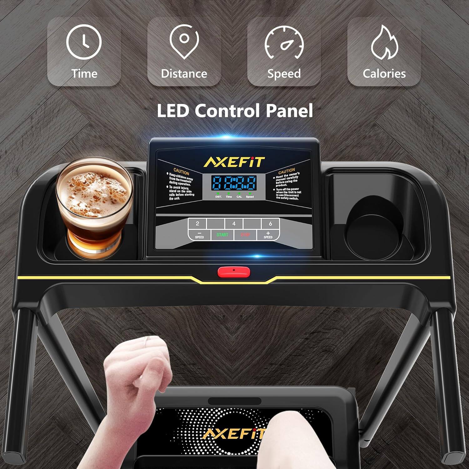 Sure, here is the corrected and grouped text:

---

**LED Control Panel**

- Time
- Distance
- Speed
- Calories

**AXEFIT**

**CAUTION**

- Before using the machine, make sure the power is turned off.
- To avoid injury, do not use the machine if it is damaged or if the safety key is not in place.
- Do not use the machine if the safety key is not in place.

**Speed**  
**START**  
**SPEED**  
**CAL**  
**Speed**  
**00:00:00**  
**0.0**  
**0**  
**0**  
**0**  
**0**  
**0**  
**0**  
**0**  
**0**  
**0**  
**0**  
**0**  
**0**  
**0**  
**0**  
**0**  
**0**  
**0**  
**0**  
**0**  
**0**  
**0**  
**0**  
**0**  
**0**  
**0**  
**0**  
**0**  
**0**  
**0**  
**0**  
**0**  
**0**  
