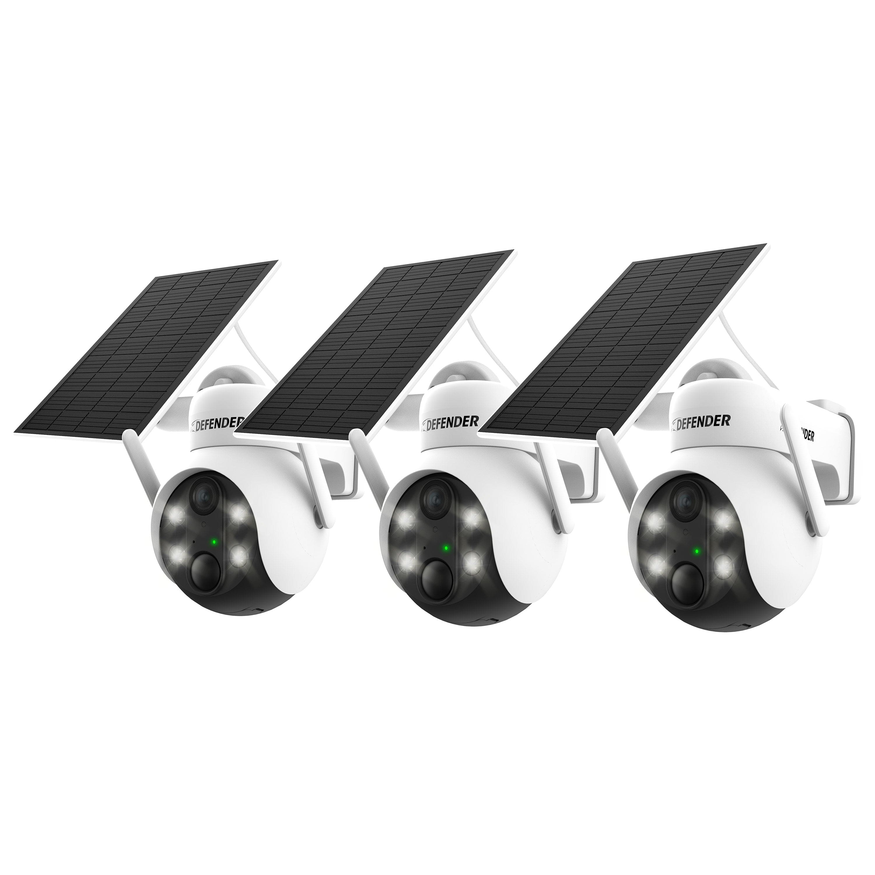 Defender - Solar Powered 4K AI Everwatch Wireless Security PTZ Camera with 3W Solar Panel, AI Detection, 3 Pack - White