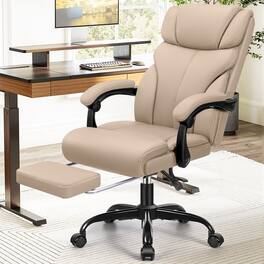 Brick Attic - Office Chair, Executive Leather Chair Big and Tall Ergonomic Computer Desk Chair with Adjustable Footrest Home Gaming - Khaki