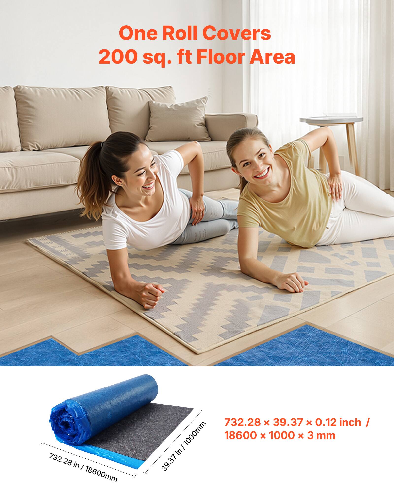 One Roll Covers 200 sq. ft Floor Area

732.28 in / 18600mm
732.28 x 39.37 x 0.12 inch / 18600 x 1000 x 3 mm