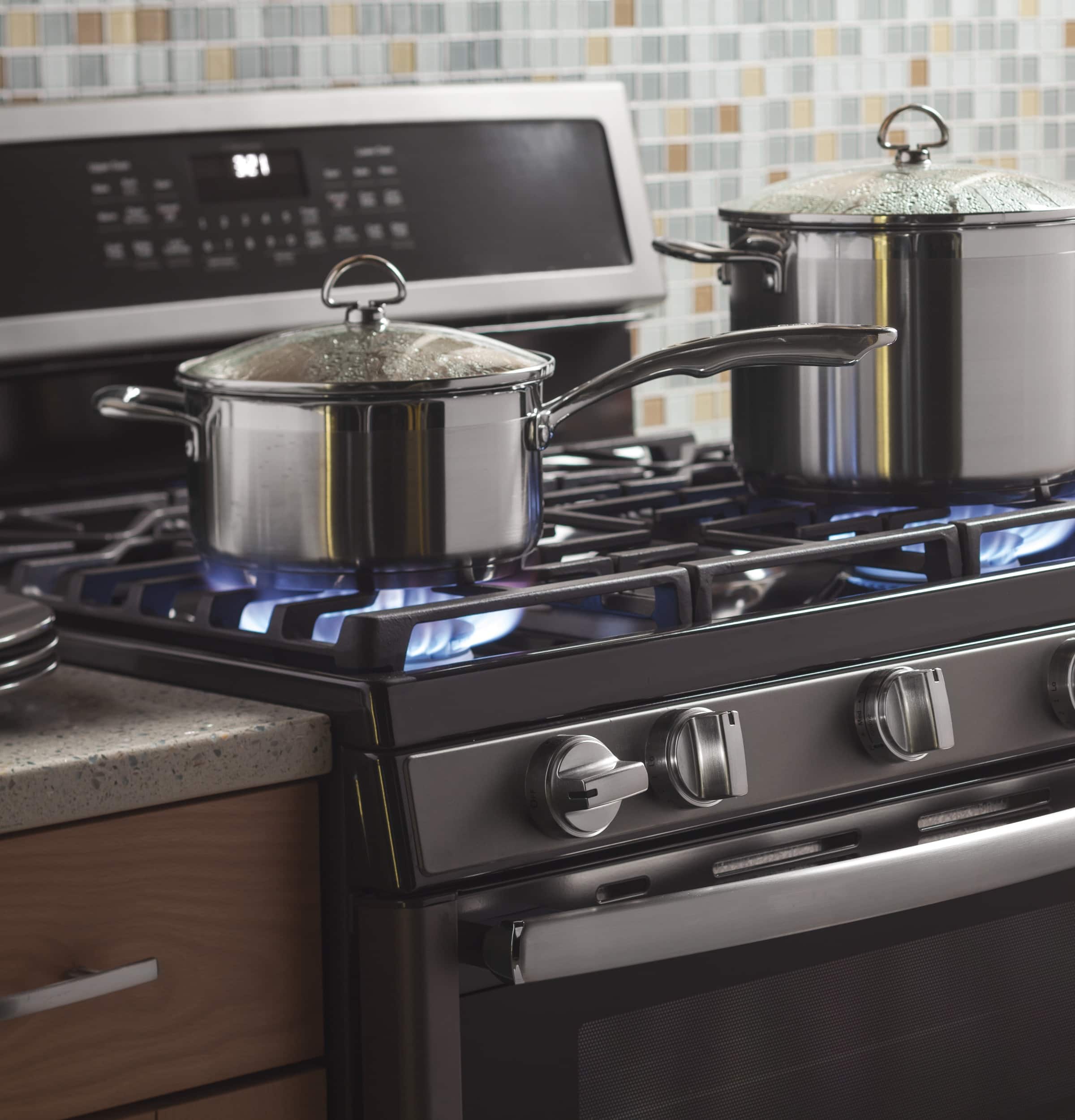 Alt View 2. GE Profile - 6.8 Cu. Ft. Self-Cleaning Freestanding Double Oven Gas Convection Range.