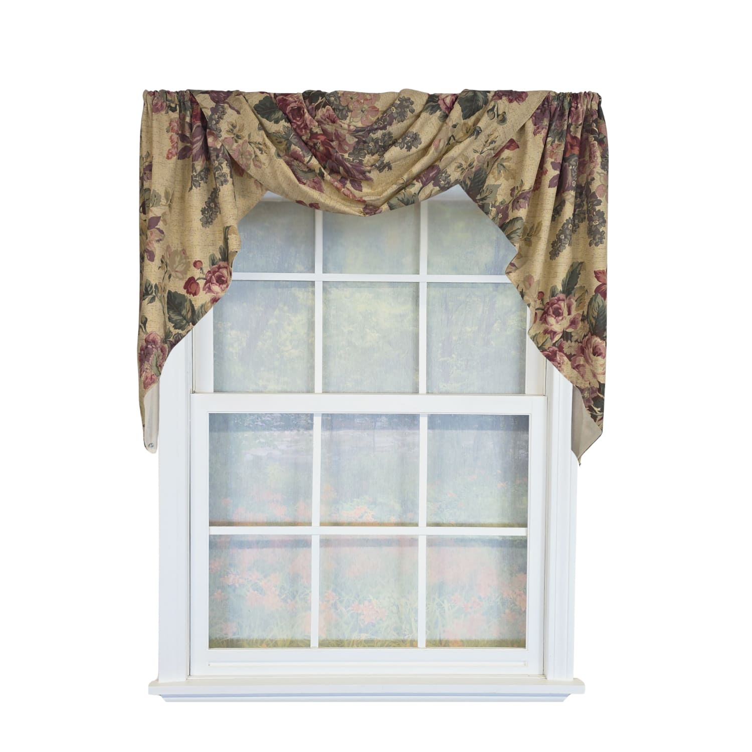 RLF Home - 100% Cotton 3-PC Terrene Swag/Jabot Set Fully lined Rod Pocket Valance 58" x 34" - Multi