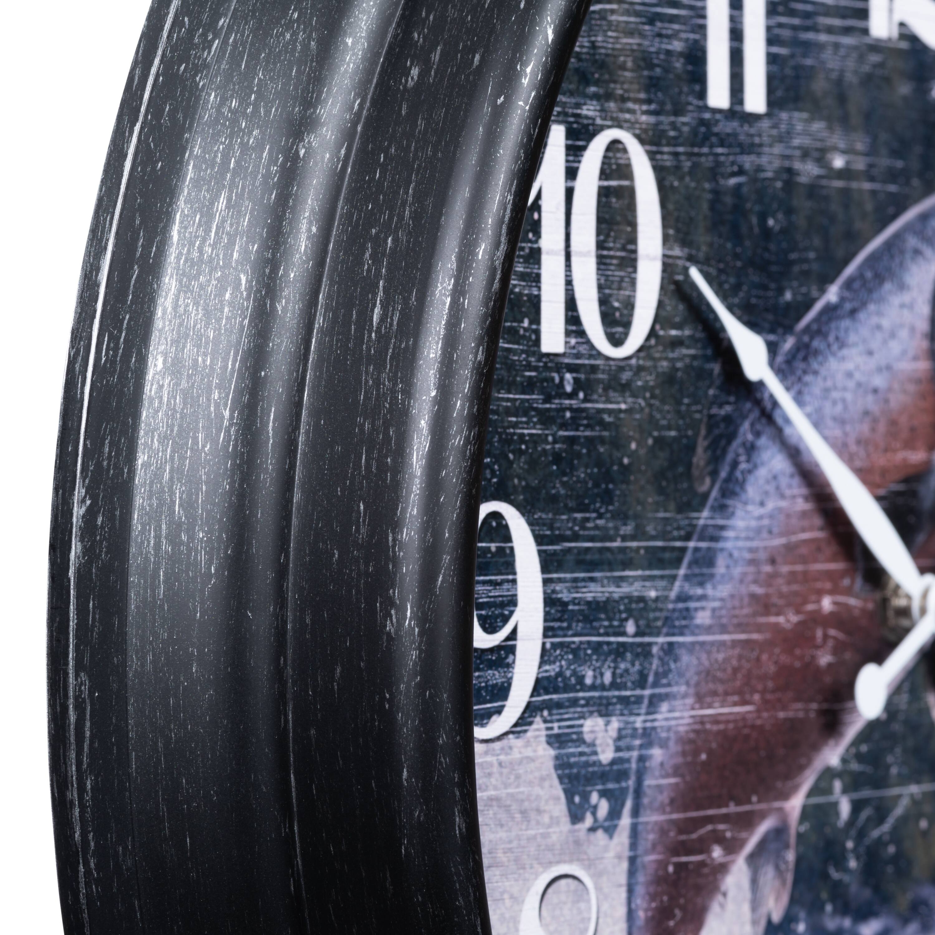 Angle. La Crosse Clock Co. - 15.75 Inch River Run Salmon Indoor/Outdoor Analog Quartz Wall Clock - Black.