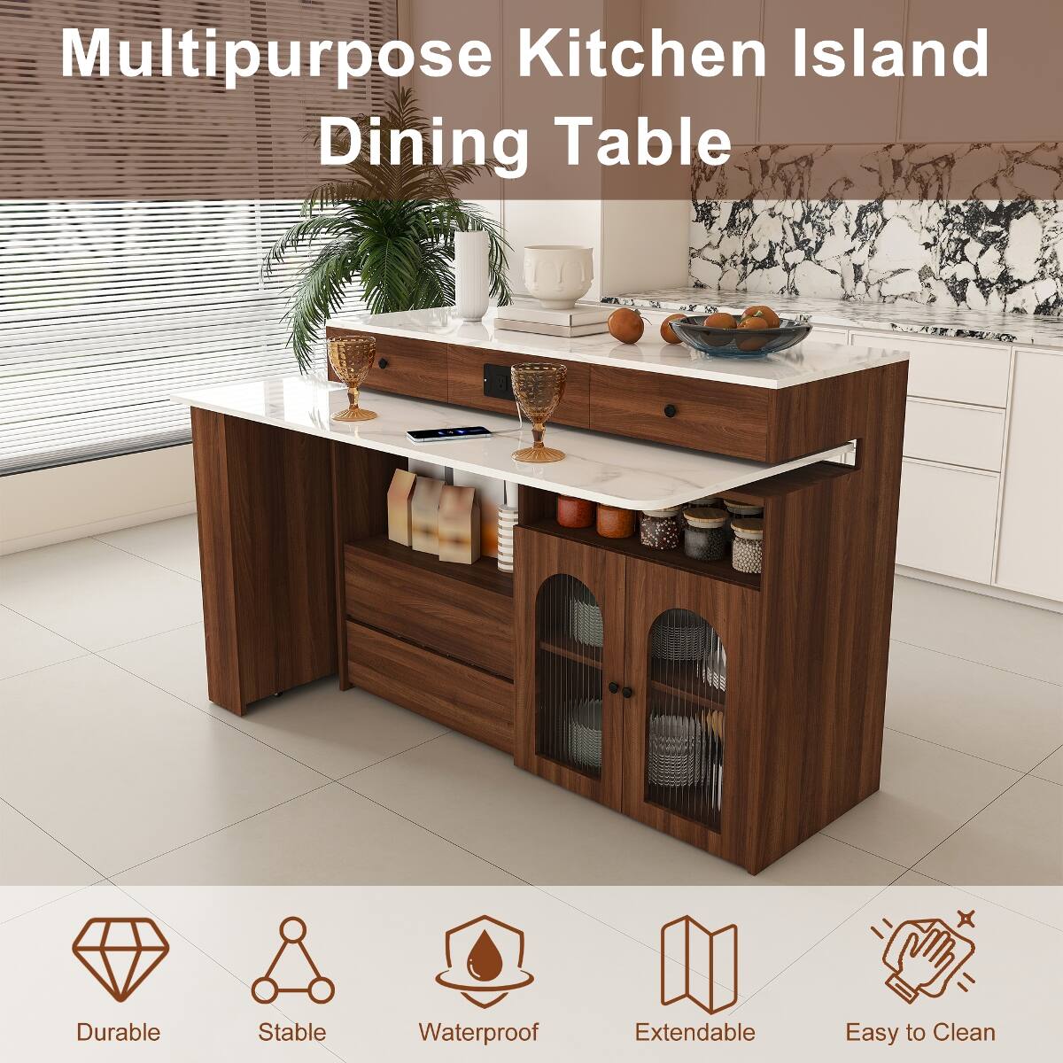Multipurpose Kitchen Island Dining Table

- Durable
- Stable
- Waterproof
- Extendable
- Easy to Clean