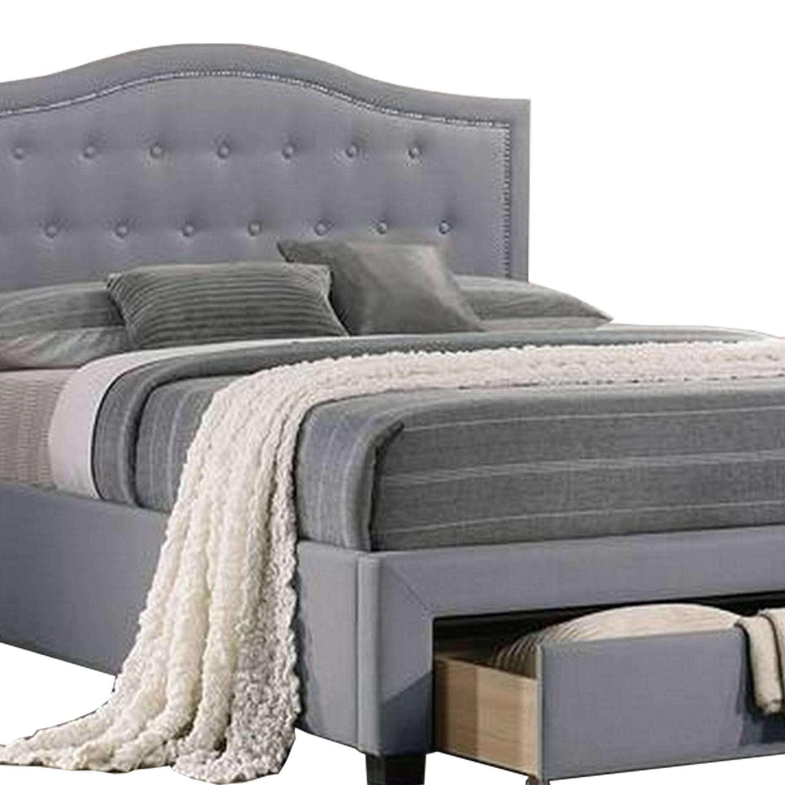 Alt View 3. Manhattan Lane - Buk Wood Full Bed, Button Tufted Upholstered, Nailhead Trim - Gray.