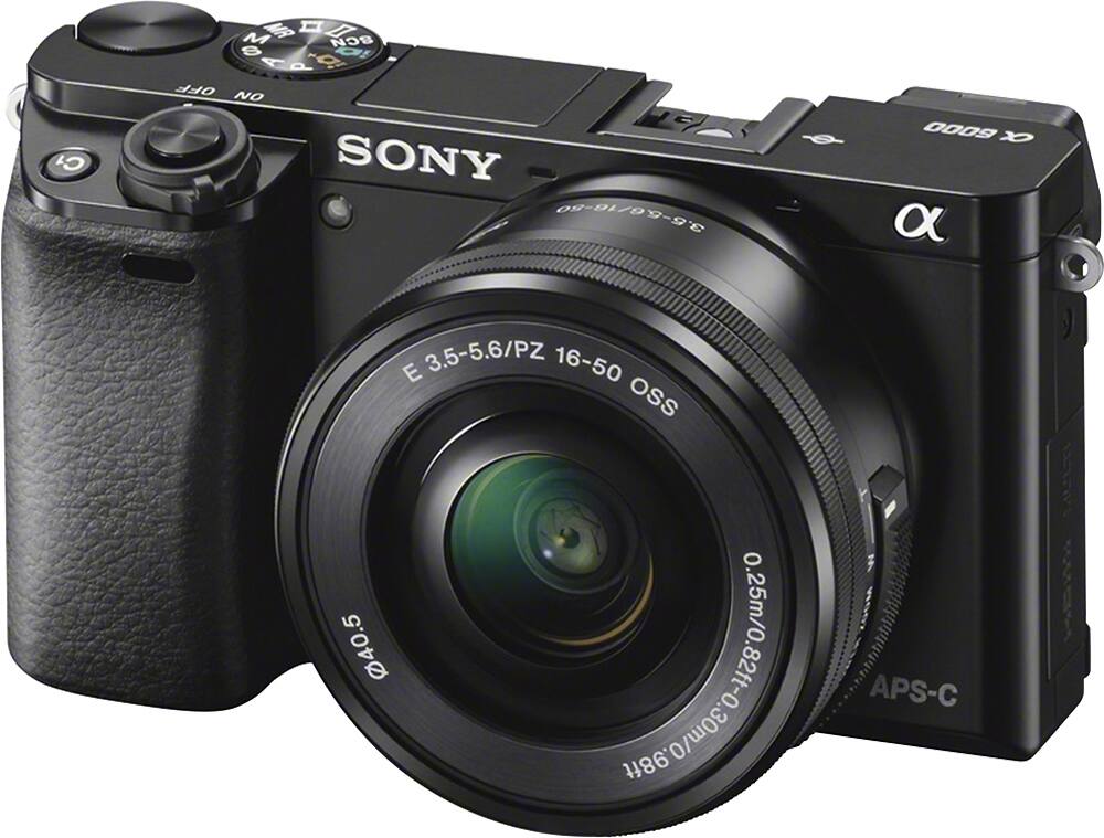 Left. Sony - Alpha a6000 Mirrorless Camera with 16-50mm and 55-210mm Lens Kit - Black.