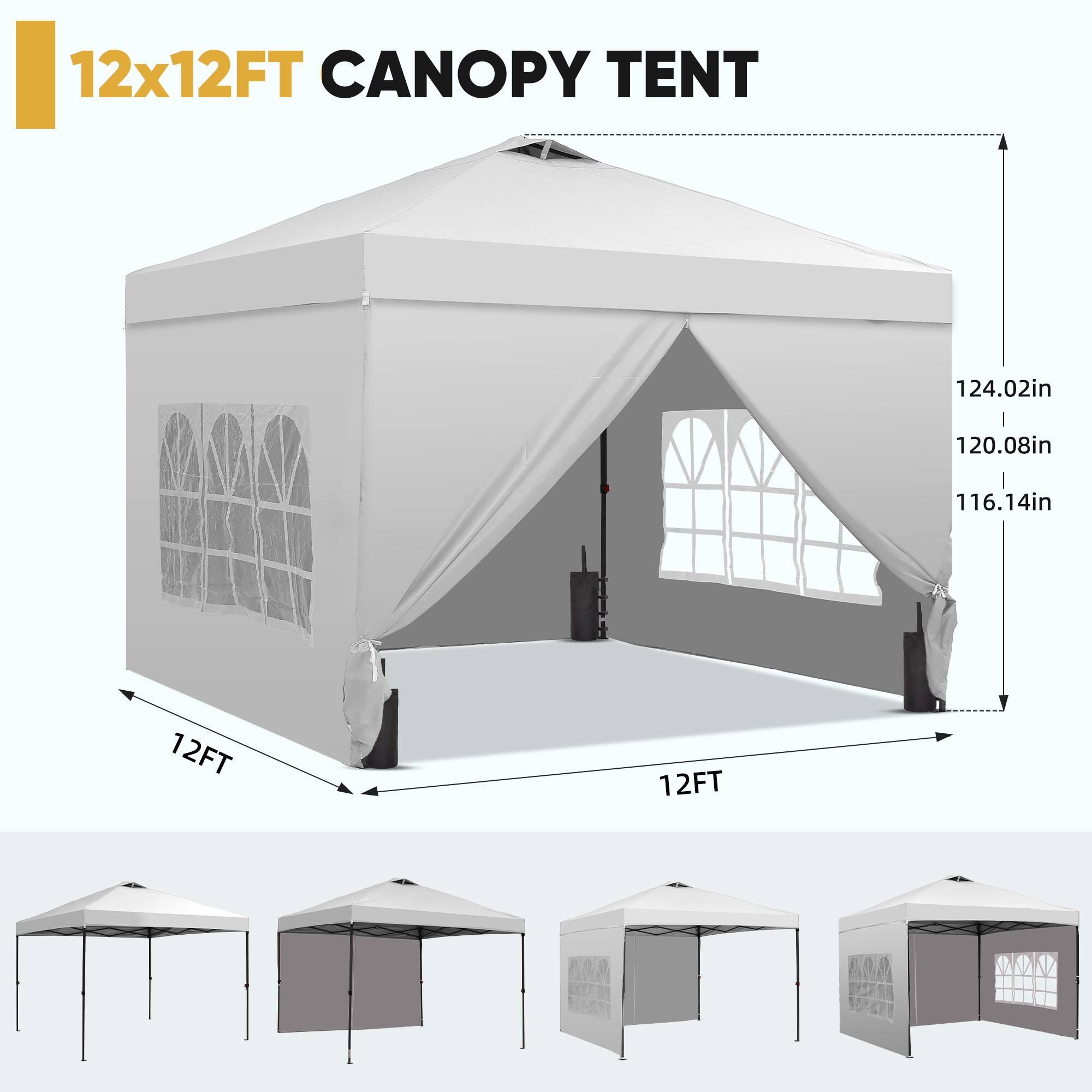 12x12FT CANOPY TENT

124.02in  
120.08in  
116.14in  
12FT  
12FT