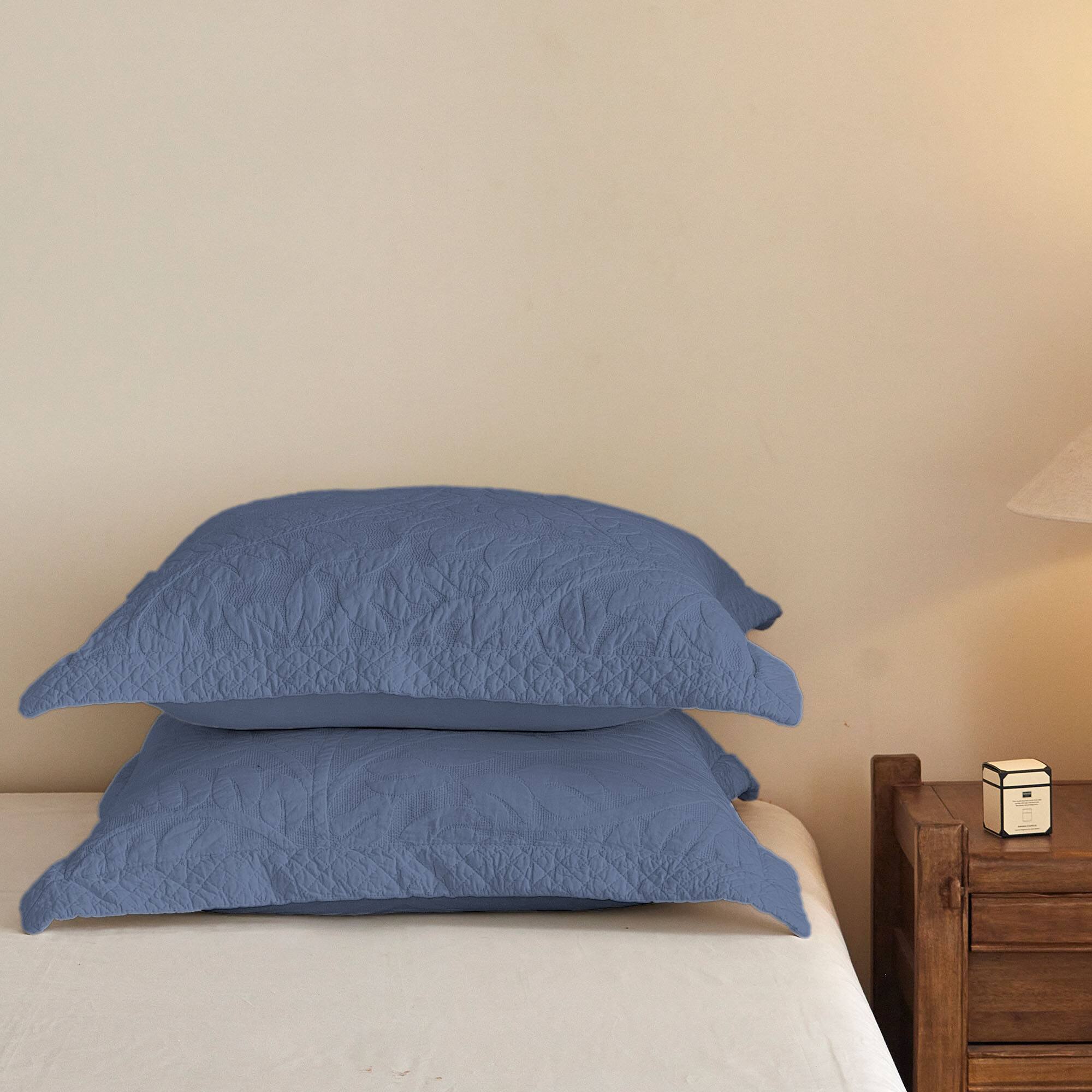 Alt View 1. MarCielo - 100% Cotton Embroidered Quilted Pillow Shams Set of 2, 26"x26" Euro Size - Navy.