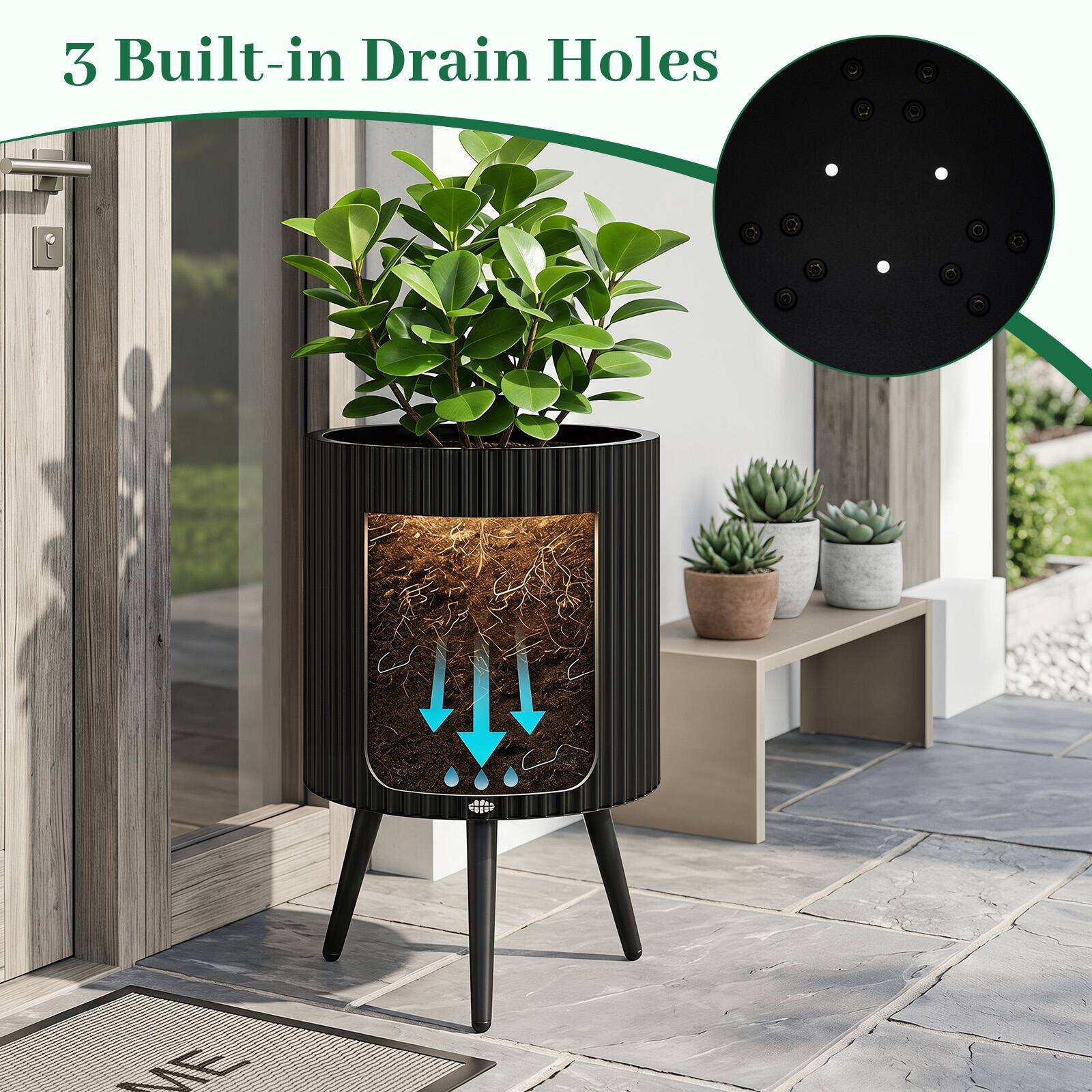 3 Built-in Drain Holes
