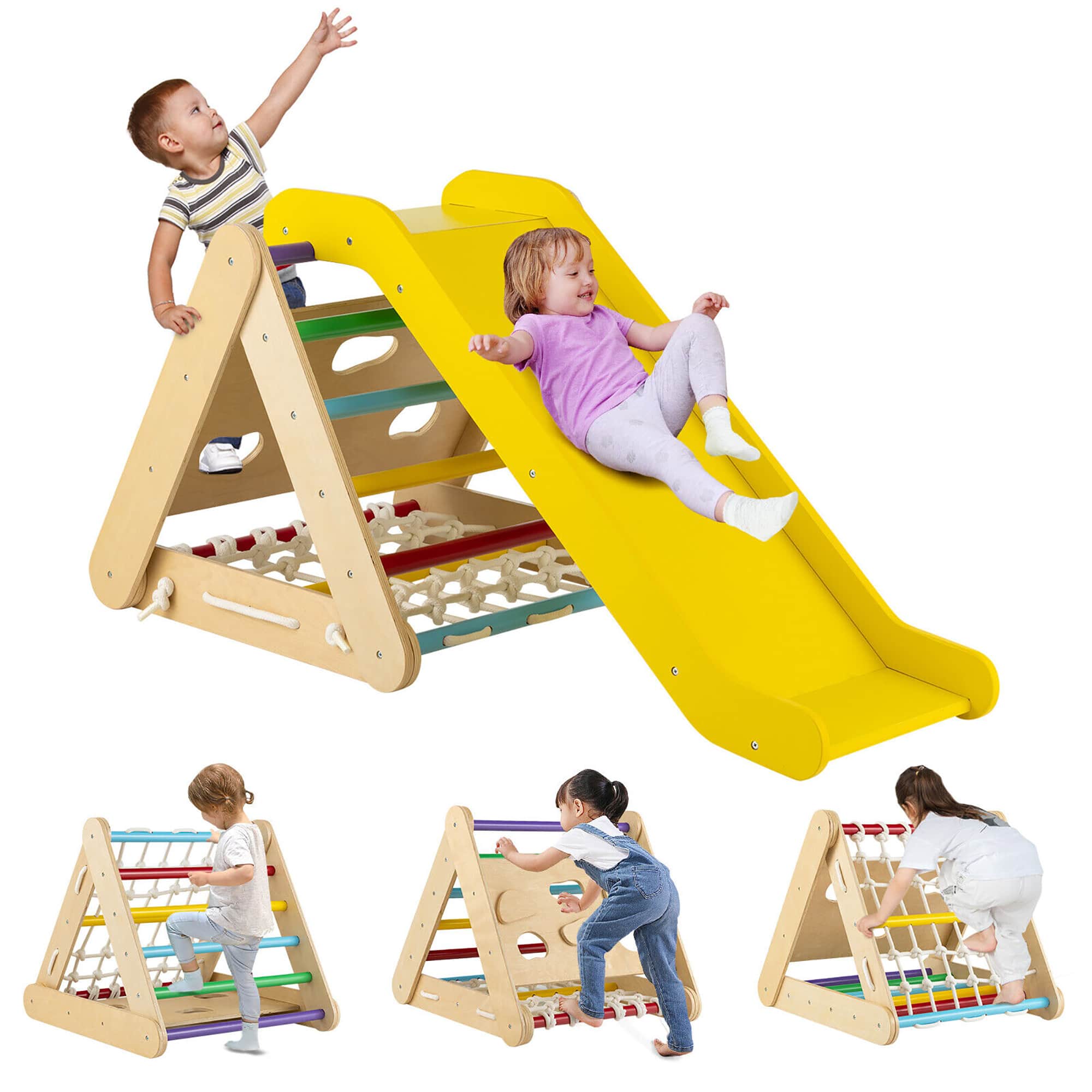 Gymax - 4 in 1 Wooden Climbing Triangle Set Triangle Climber w/ Ramp - Multi-color price history on PriceWatchPro
