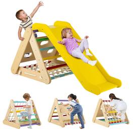 Gymax - 4 in 1 Wooden Climbing Triangle Set Triangle Climber w/ Ramp - Multi-color