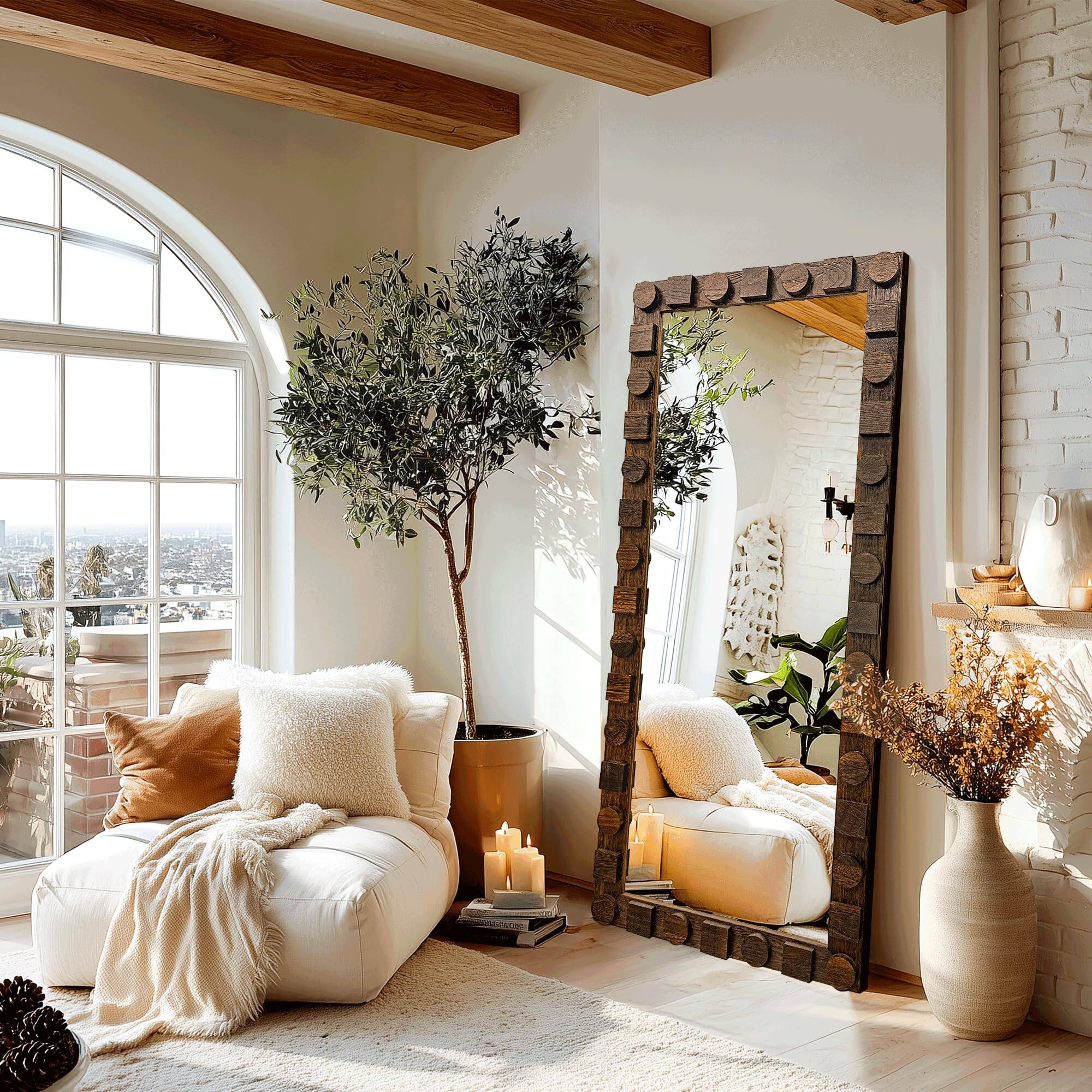 Alt View 8. Skar Audio - Wall With Rustic Wood Frame 56 x24 Solid Vanity For Bathroom Bedroom Or Entryway Vertical Horizontal Mount - Dark Drown 28"L x 20"W.