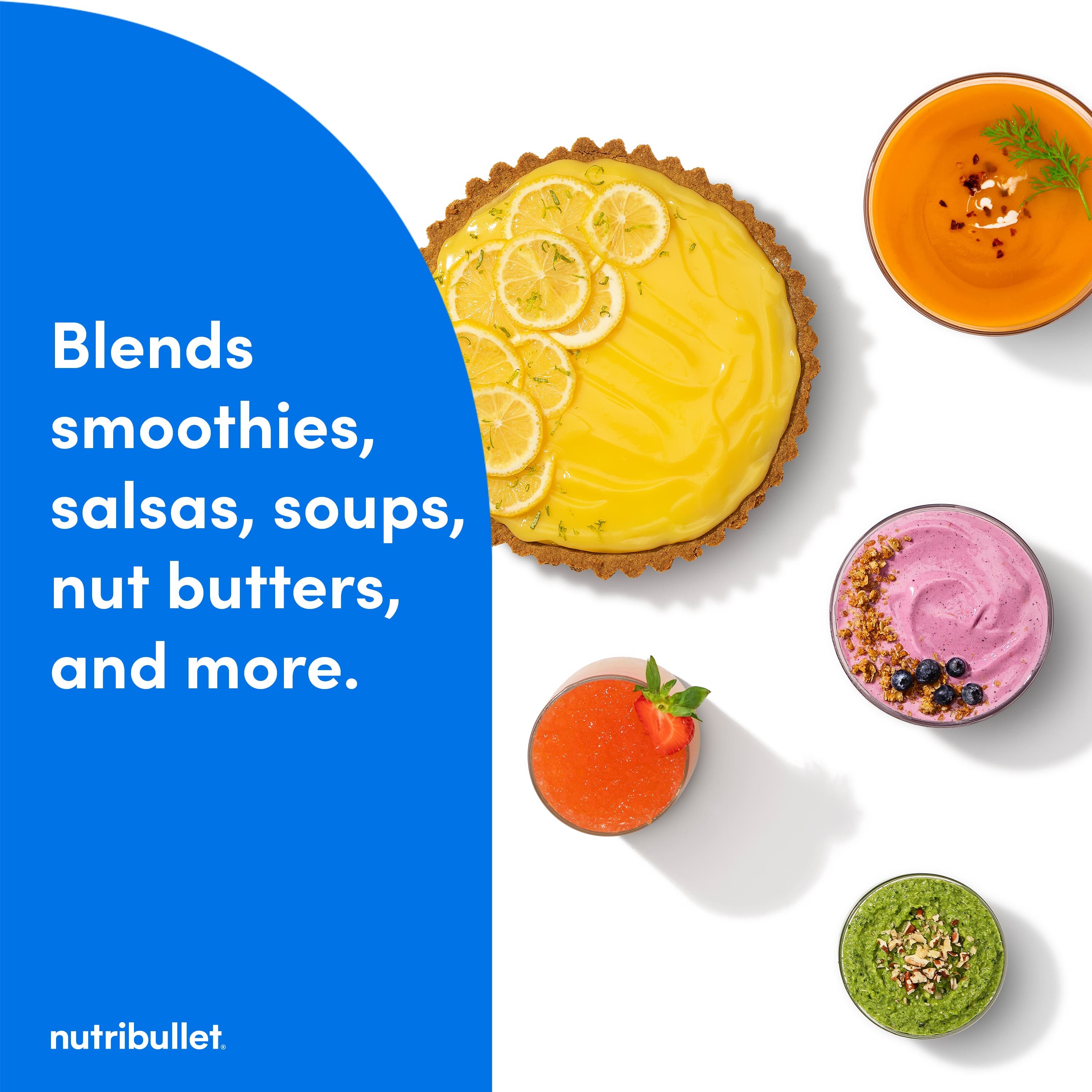 Blends smoothies, salsas, soups, nut butters, and more. nutribullet.