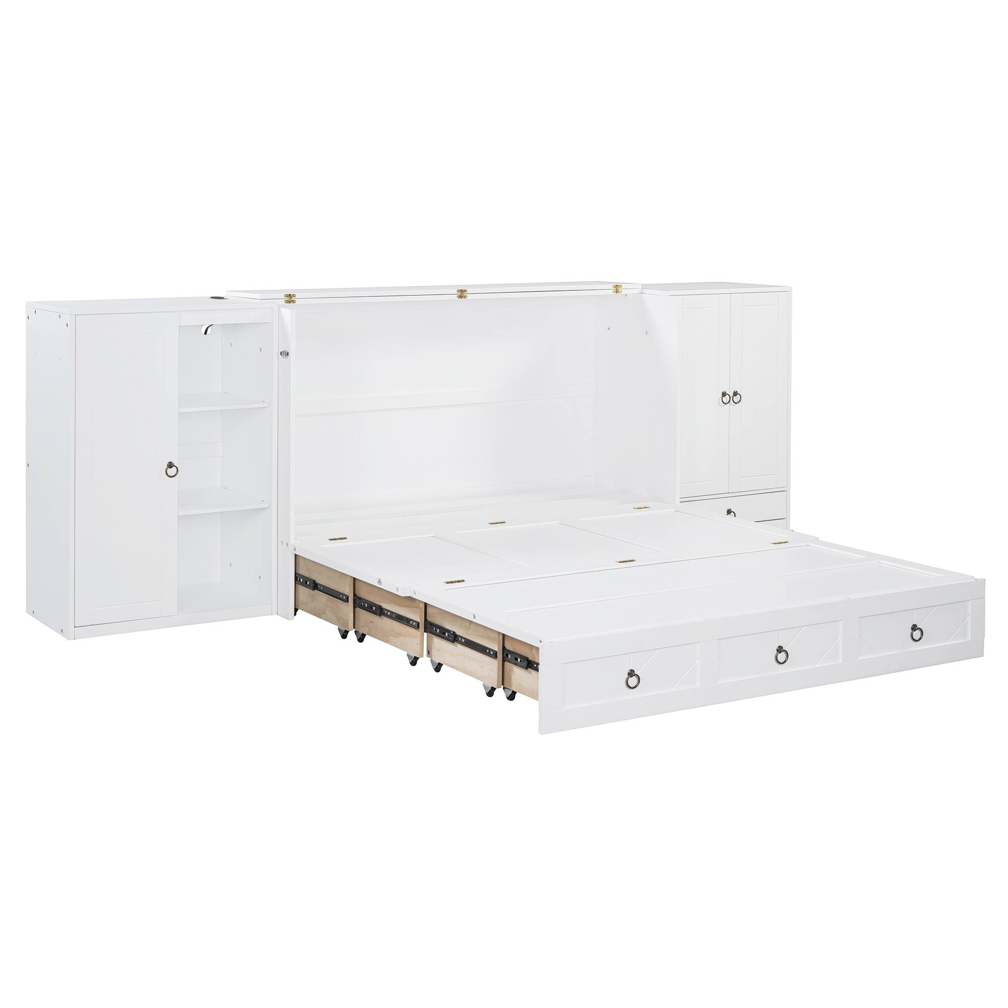Back. Tiramisubest - Queen Size Murphy Bed with USB, Wardrobes & Drawers, White, 81x113x42 inches, 358 lbs - White.