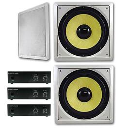 Acoustic Audio by Goldwood - HD-S10 in Wall 10" Home Theater Passive Subwoofers 3 Speaker and 3 Amplifier Set - Paintable White