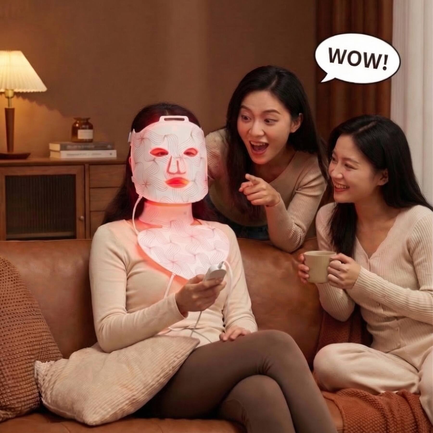 Alt View 2. Lovery - FDA-Cleared LED Light Therapy Face & Neck Set, Multi-Wavelength (1072/850/633/590/415nm), Silicone Mask - White.