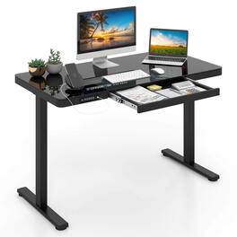 Costway - 48" x 24" Whole-Piece Glass Standing Desk w/Drawers Writable Tempered Glass Top - Black