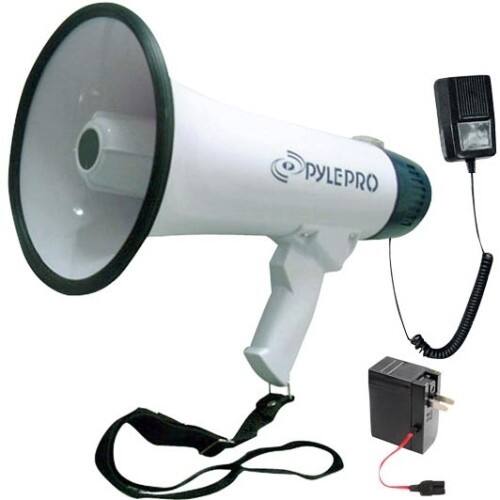 Front. PYLE - PMP45R Megaphone with Detachable Microphone - White/Black.