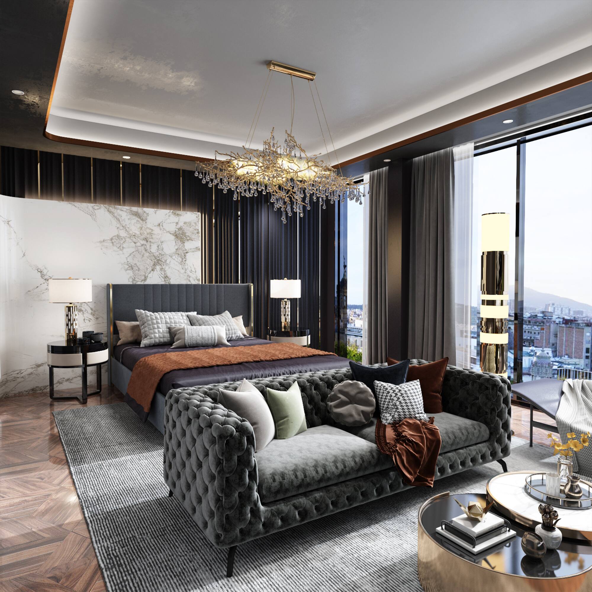 Alt View 10. FUFU & GAGA - FUFU&GAGA  Upholstered Queen - Size Bed Frame: LED, Storage & Luxury Design - Gray.