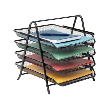 Front. Mind Reader - 4-Tier Paper Tray, Desktop Organizer, File Storage, Workspace, Office, Metal Mesh, 11.75"L x 13.75"W x 12.5"H, Black - Black.