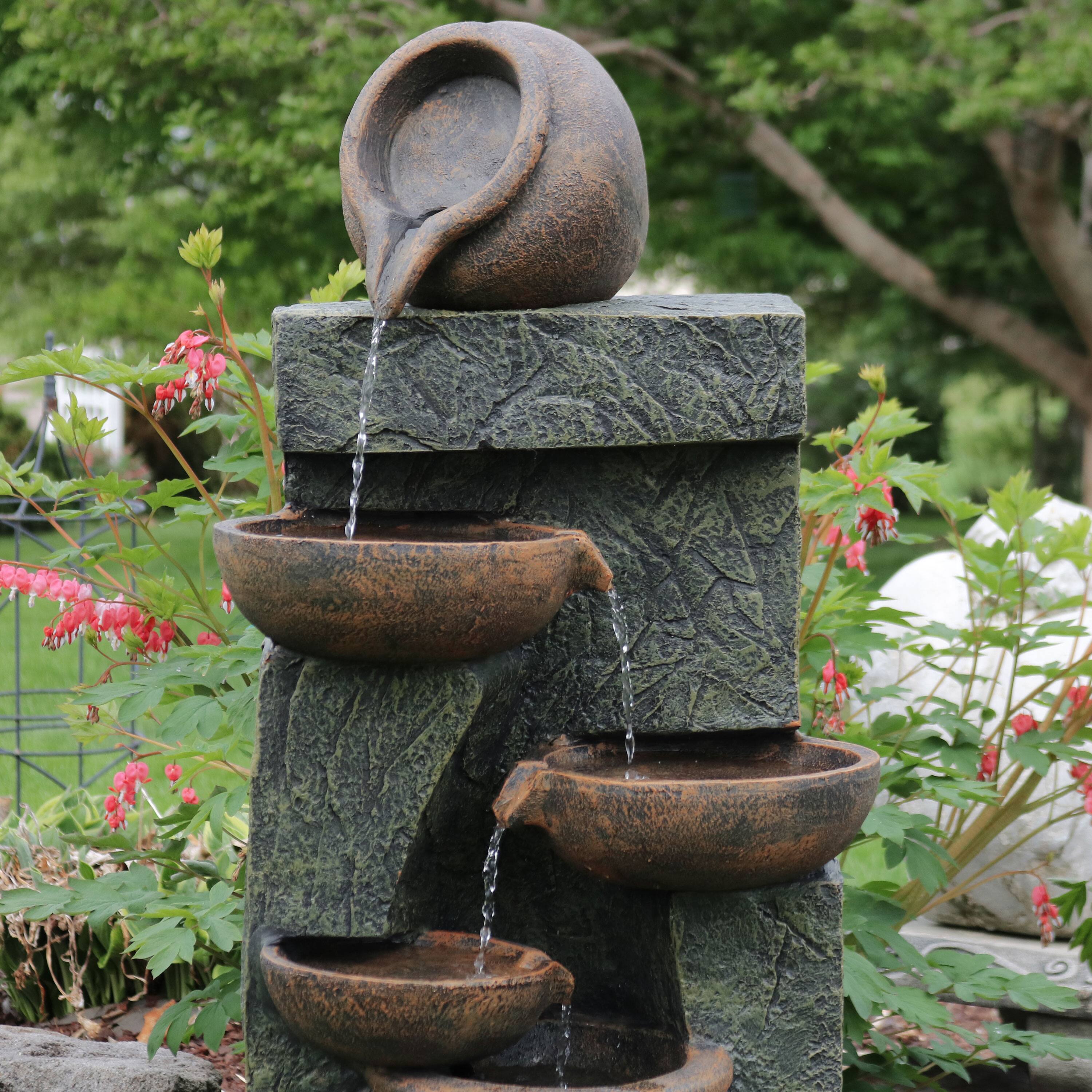 Alt View 4. Sunnydaze - Cascading Earthware Pottery Stream Water Fountain - 39 in - Brown.