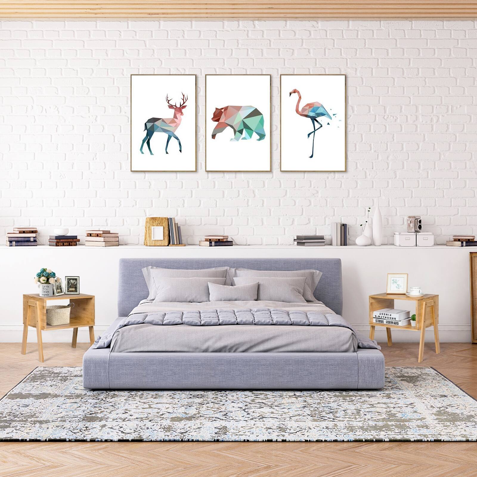 Alt View 1. Ecooso - 2 Pieces Bamboo Beside Table Set with Storage Shelf, End Side Tables for Bedroom or Sofa - Natural.