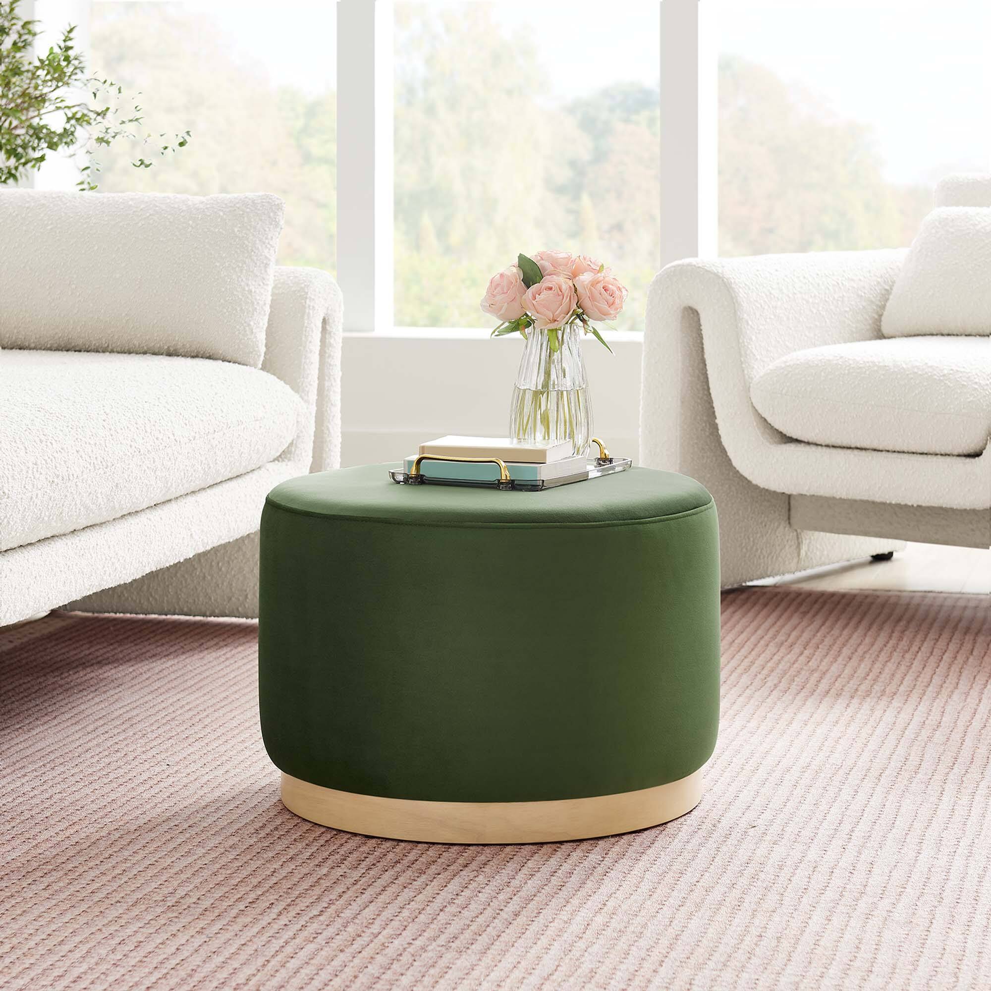 Alt View 1. Modway - Tilden Large 23" Round Performance Velvet Upholstered Ottoman by Modway - Moss Green Natural.