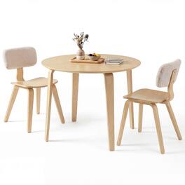 Costway - 3 PCS Dining Table Set with 2 Padded Dining Chairs, Circle Dinner Dinette Table - Beige & Natural
