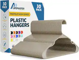 Lifemaster - Plastic Hangers – Heavy Duty, Non-Slip, Space-Saving, Holds 5 lbs, for Clothes, Dresses & Coats, Pack of 30 - Ivory
