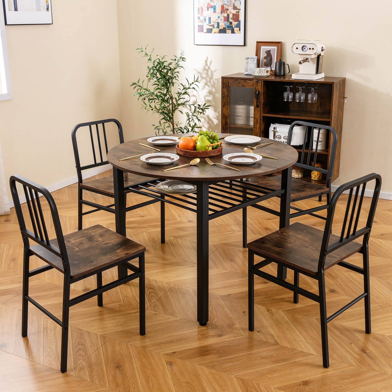 Alt View 5. Costway - Costway 5-Piece Round Dining Table Set, Space-saving Dinette Table Set with Storage Shelf - Rustic Brown,Black.