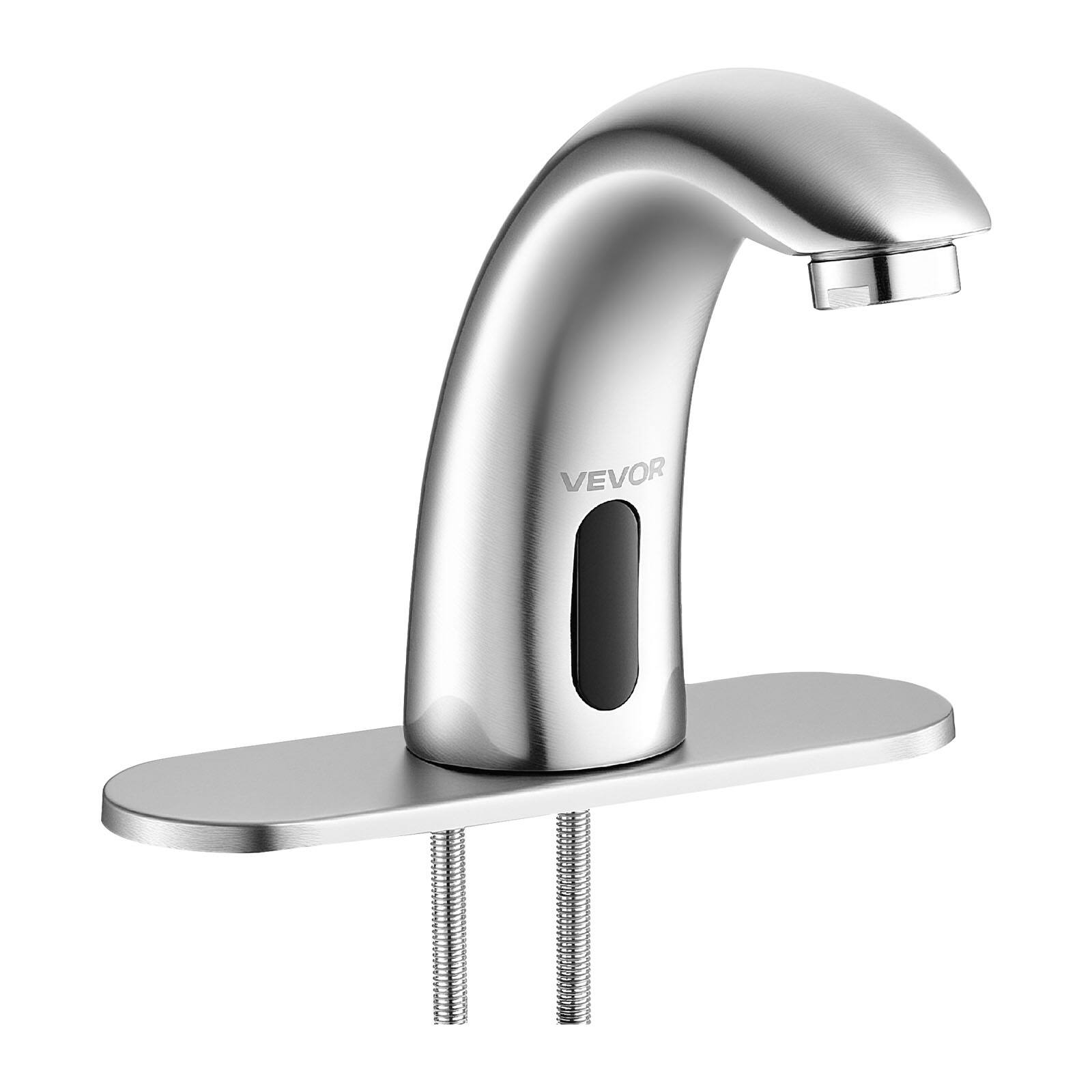 Alt View 5. VEVOR - Touchless Bathroom Sink Faucet, Automatic Motion Sensor Restroom Toilet Faucet with Hole Cover Plate, Battery Operated - Silver.