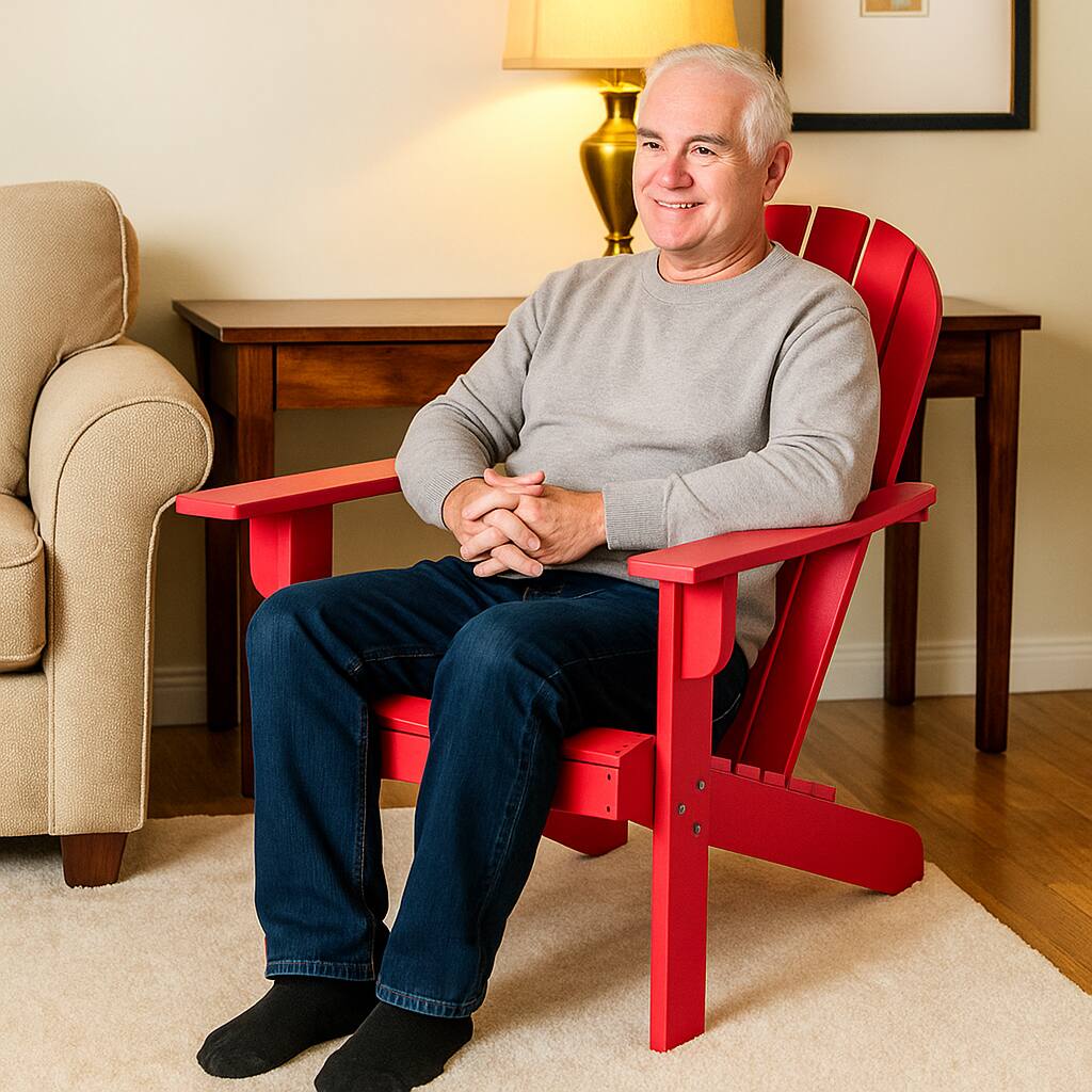 Angle. Hivvago - Acacia Wood Deck Chair with Relaxed Seating Angle - Red.