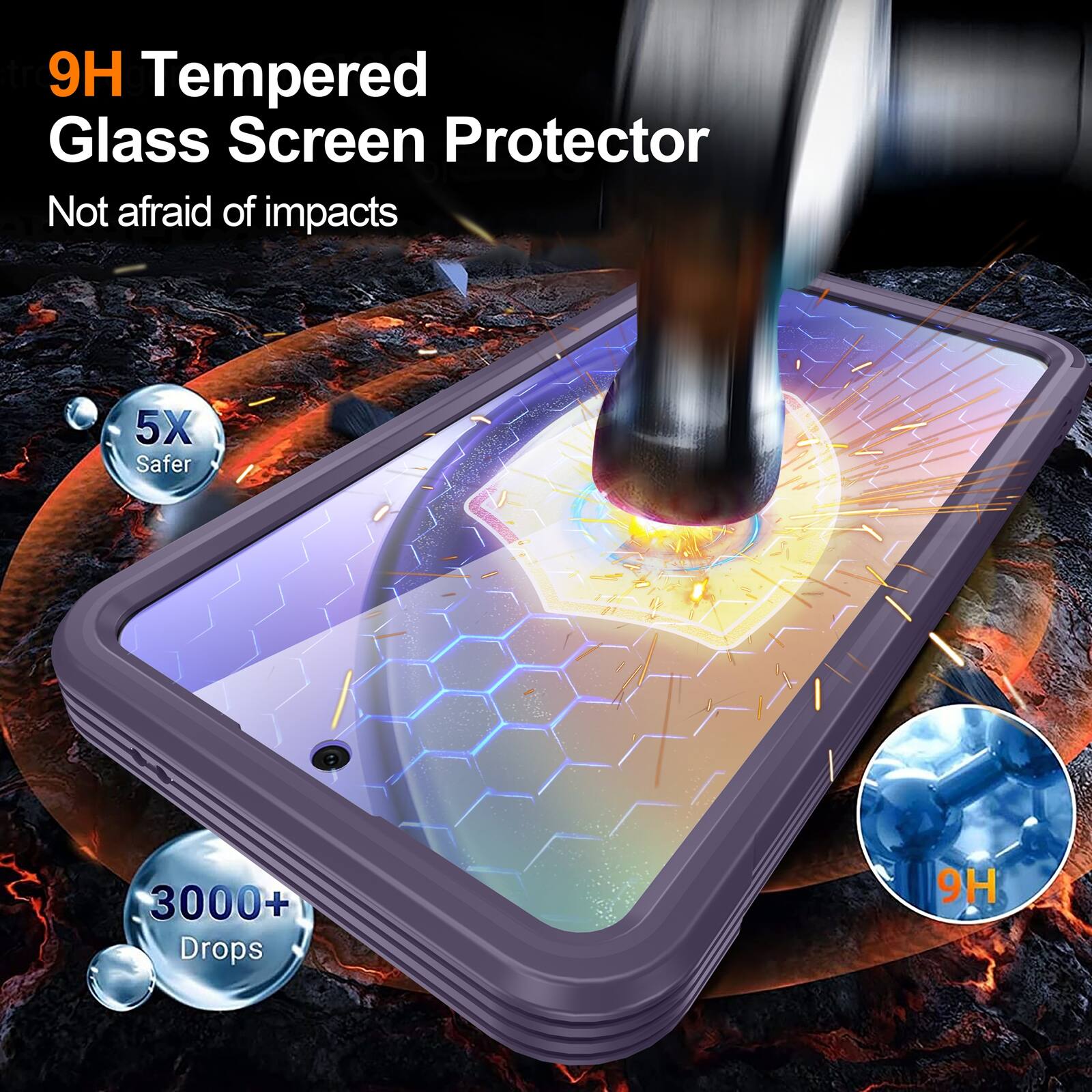 9H Tempered Glass Screen Protector  
Not afraid of impacts  
5X Safer  
3000+ Drops  
9H