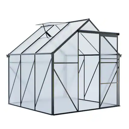 Front. Mondawe - 6X6FT Polycarbonate Greenhouse with Raised Base - Black.