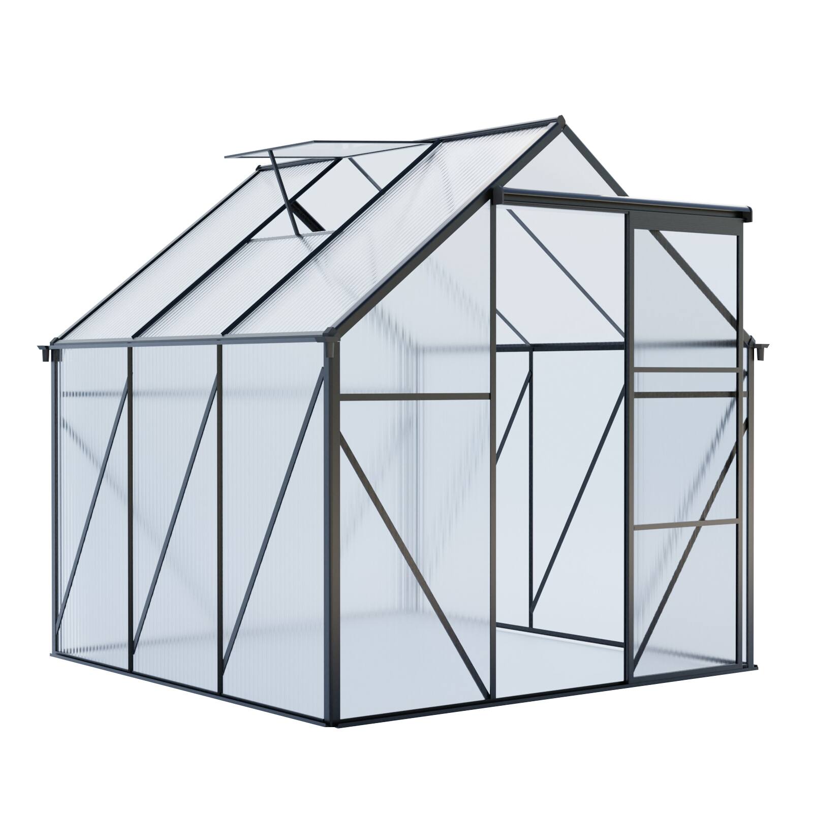 Front. Mondawe - 6X6FT Polycarbonate Greenhouse with Raised Base - Black.