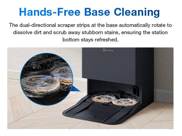 Hands-Free Base Cleaning

The dual-directional scraper strips at the base automatically rotate to dissolve dirt and scrub away stubborn stains, ensuring the station bottom stays refreshed.