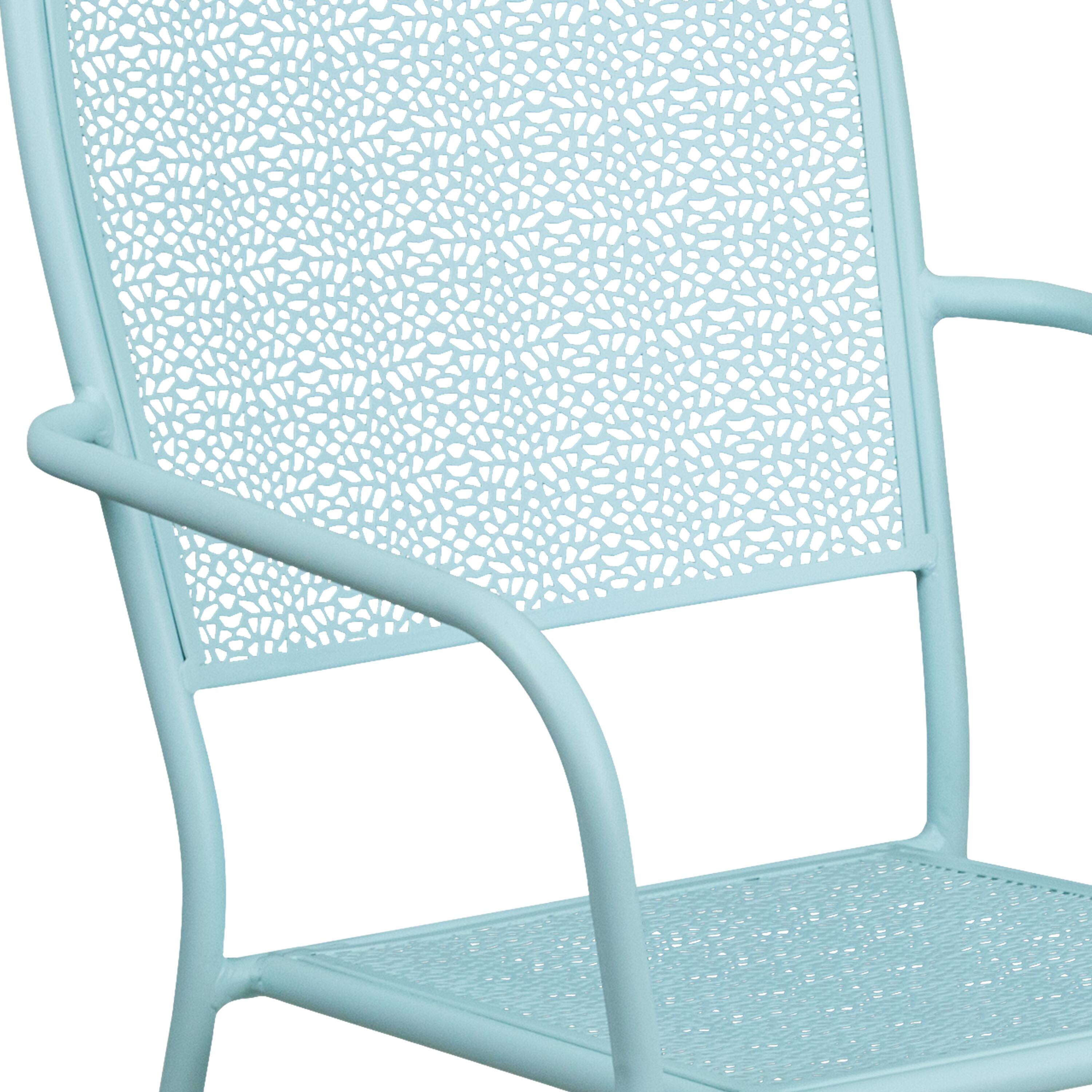 Alt View 8. Emma + Oliver - Commercial Grade Colorful Metal Patio Arm Chair with Square Back - Sky Blue.