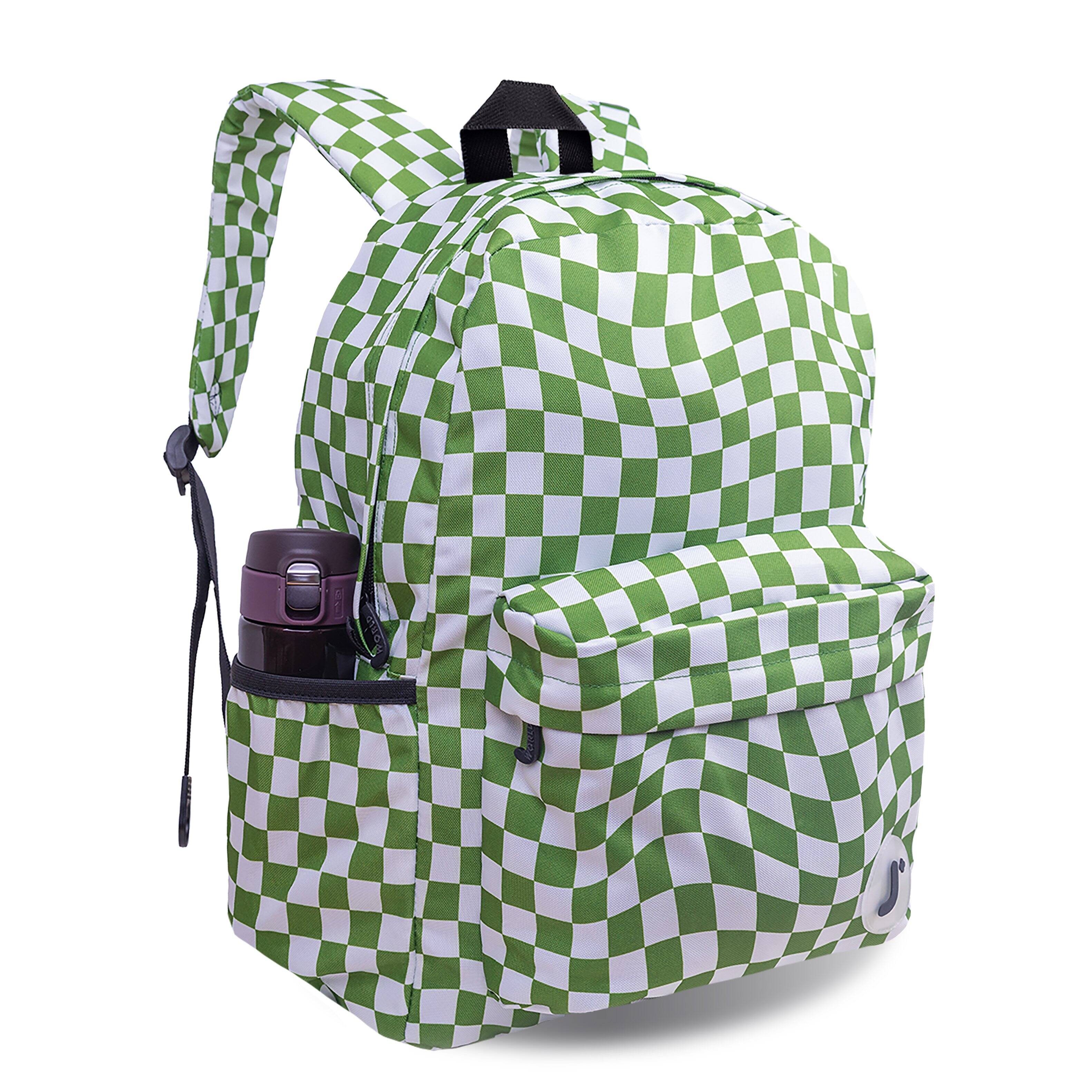Left. J World - J World Unisex Oz 17" Daily Backpack For School And Travel - Matcha Checkers - MATCHA CHECKERS.