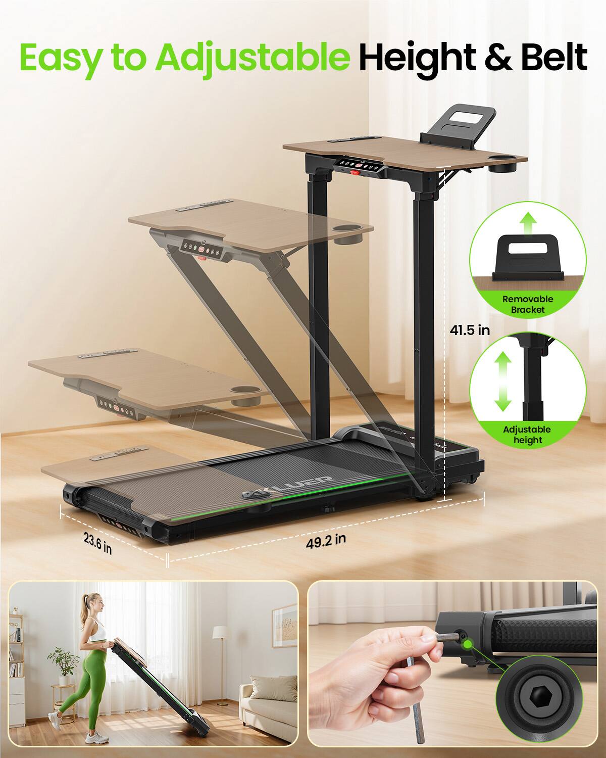 Easy to Adjustable Height & Belt - Removable Bracket

- Adjustable height
- 41.5 in H.O.
- 23.6 in
- 49.2 in