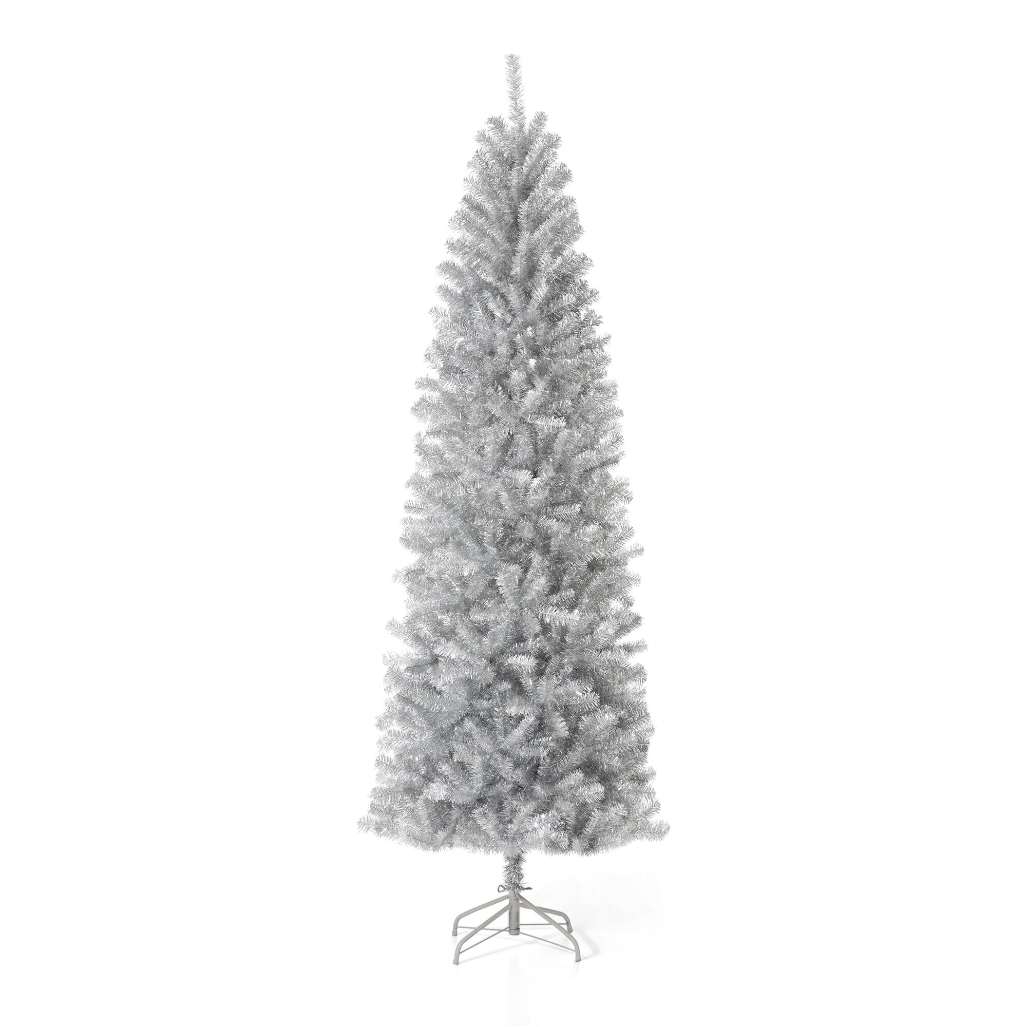 Angle. Glitzhome - 7.5ft Pencil Tinsel Artificial Christmas Tree - White.