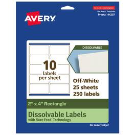 Avery - Dissolvable Rectangle Labels, 2" x 4", 250 Labels - White