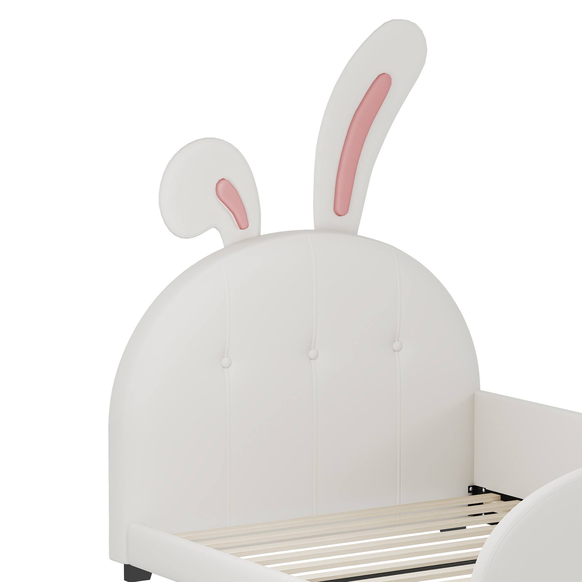 Alt View 4. GOODSILO - Upholstered Twin Size Princess Bed with Unique Animal-Shaped Design and Platform Support - White.